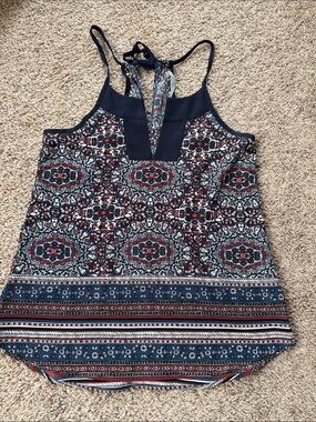 Athleta Navy & Burgundy Patterned Halter Camisole